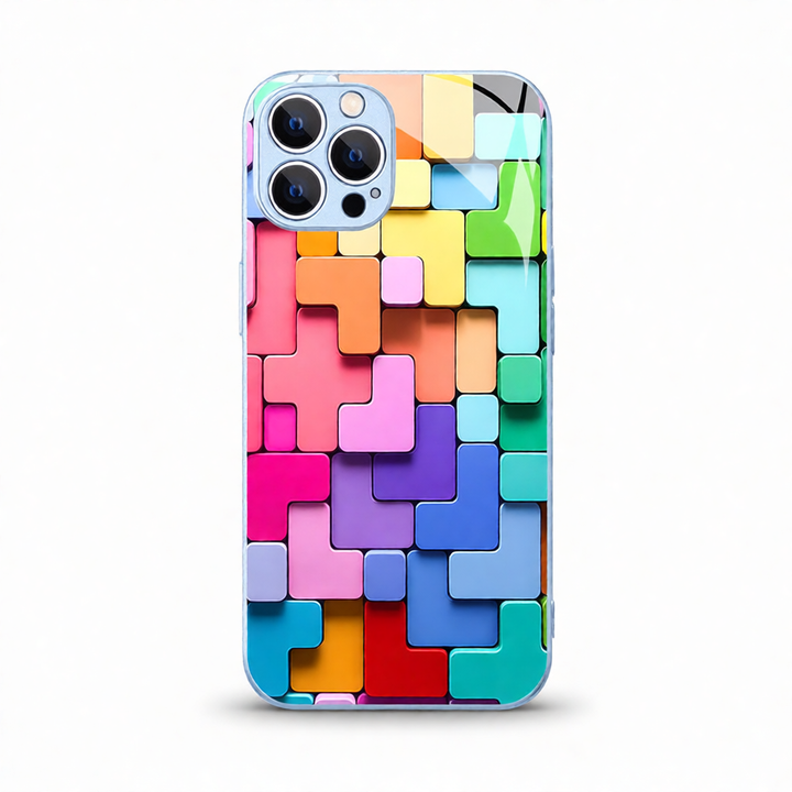 Colorful Apples Tetris Glass iPhone Case – New Building Blocks Design