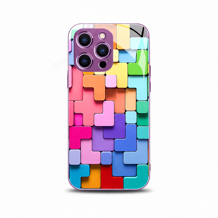 Colorful Apples Tetris Glass iPhone Case – New Building Blocks Design