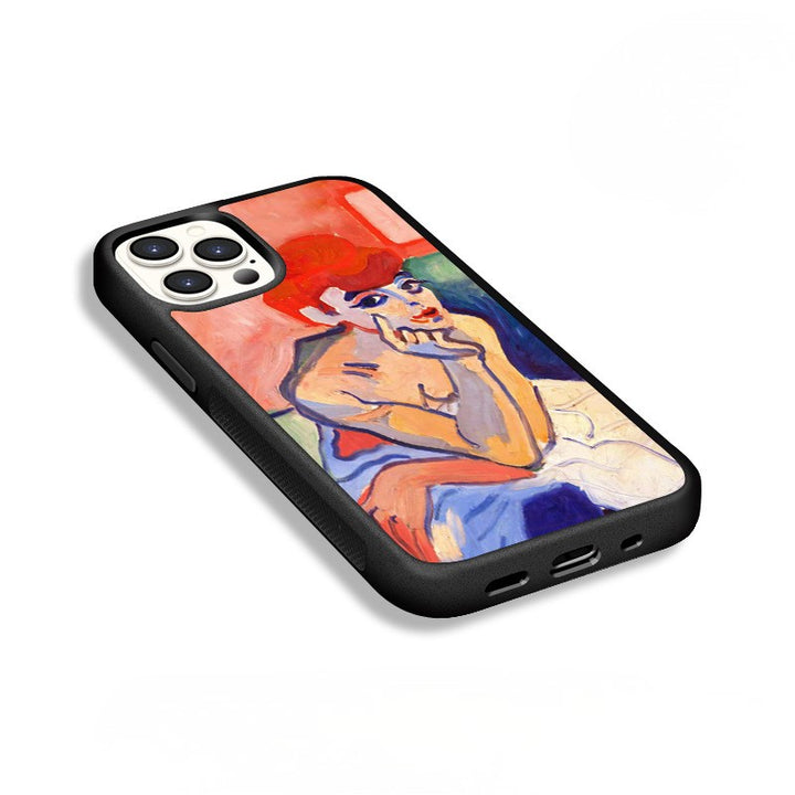 Creative Oil Painting Lady iPhone Case – Full Cover Soft Edge Design