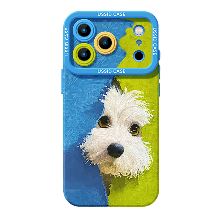 Plush Puppy Green Cartoon iPhone Case – Soft Lanyard Design
